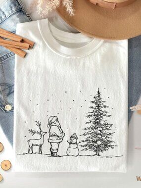 Minimalist Christmas Shirt, Santa Snowman Reindeer Christmas Tee